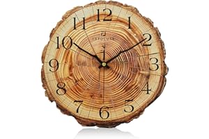 Lafocuse 12 Inch Rustic Wall Clock Annual Rings Design, Tree Stump Farmhouse Wall Clocks Silent Non-Ticking Battery Operated,
