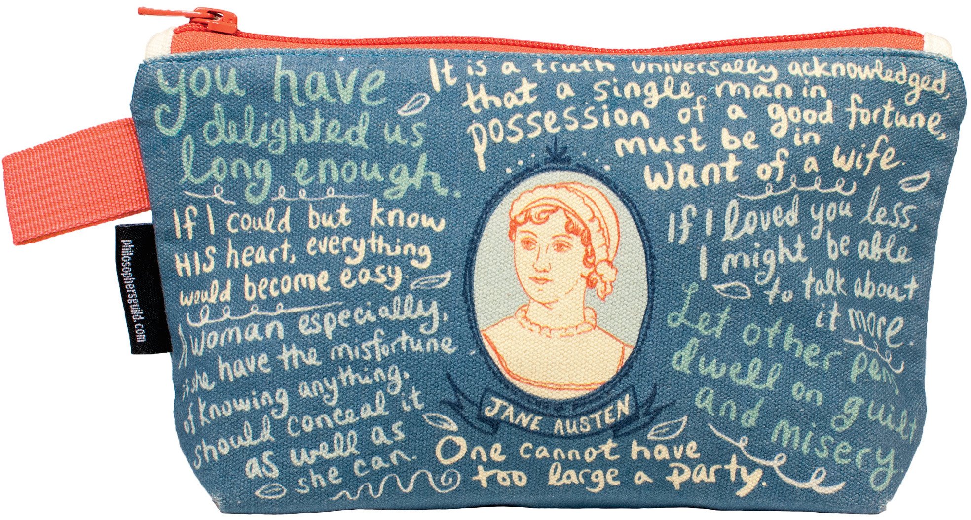 The Unemployed Philosophers Guild Jane Austen Bag - 9" Zipper Pouch for Pencils, Tools, Cosmetics and More