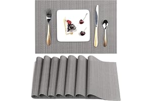 Myir JUN Place Mats, Table Mats Set of 8 Indoor Placemats Washable Non-Slip Heatproof Woven Placemats for Dining Table Fabric Place Mat PVC (Dark Gray, Set of 8)