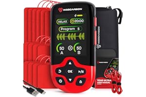 NEOCARBON TENS Unit Muscle Stimulator Ultra for Pain Relief & Recovery, TENS EMS Machine with PMS Steady Mode, Dual Channel Stim Machine for Muscle Therapy, Red