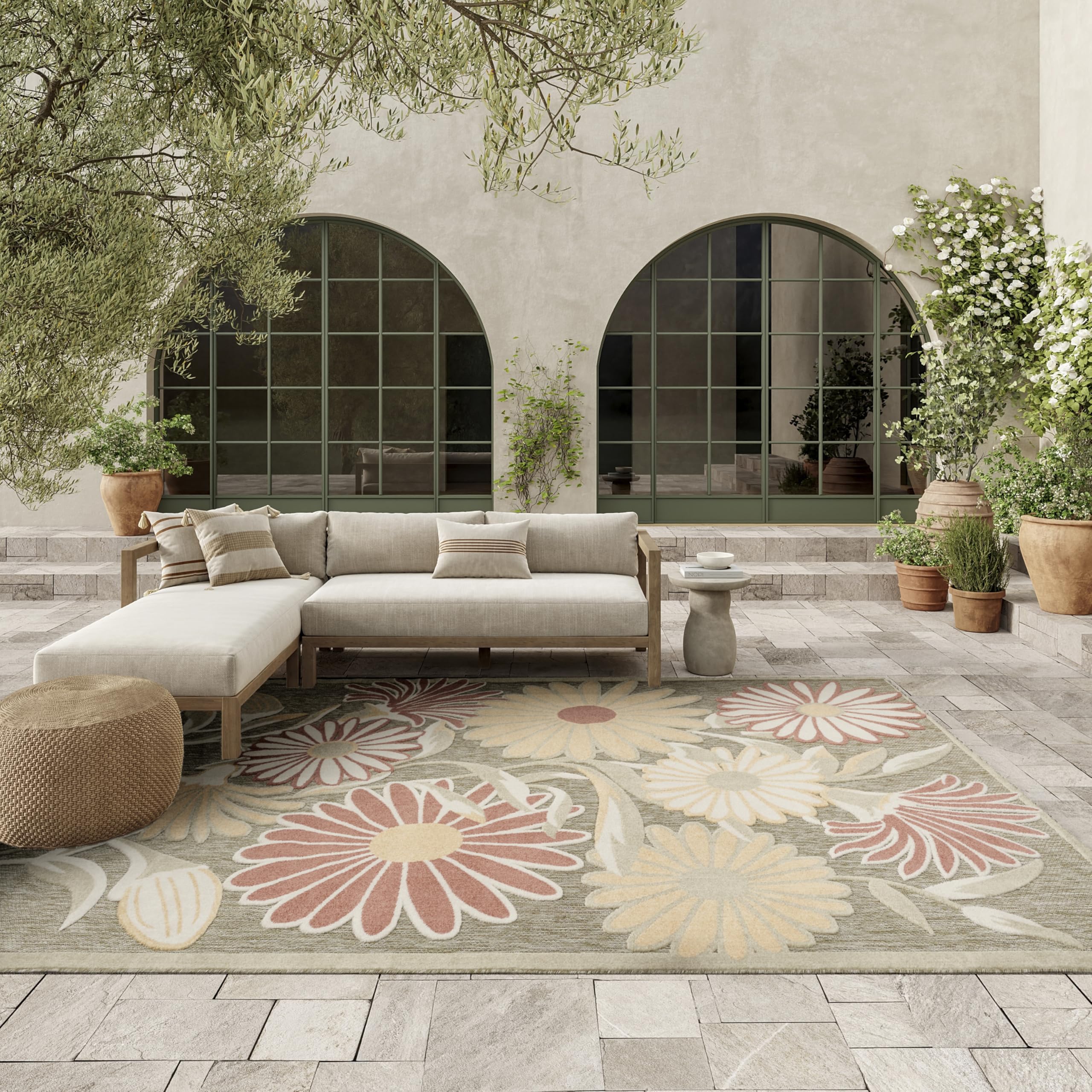 Nourison Aloha Sage Rose 9' x 12' Area Rug - Easy Clean, Non Shedding, Bed Room, Living Room, Dining Room, Kitchen (9' x 12') Image