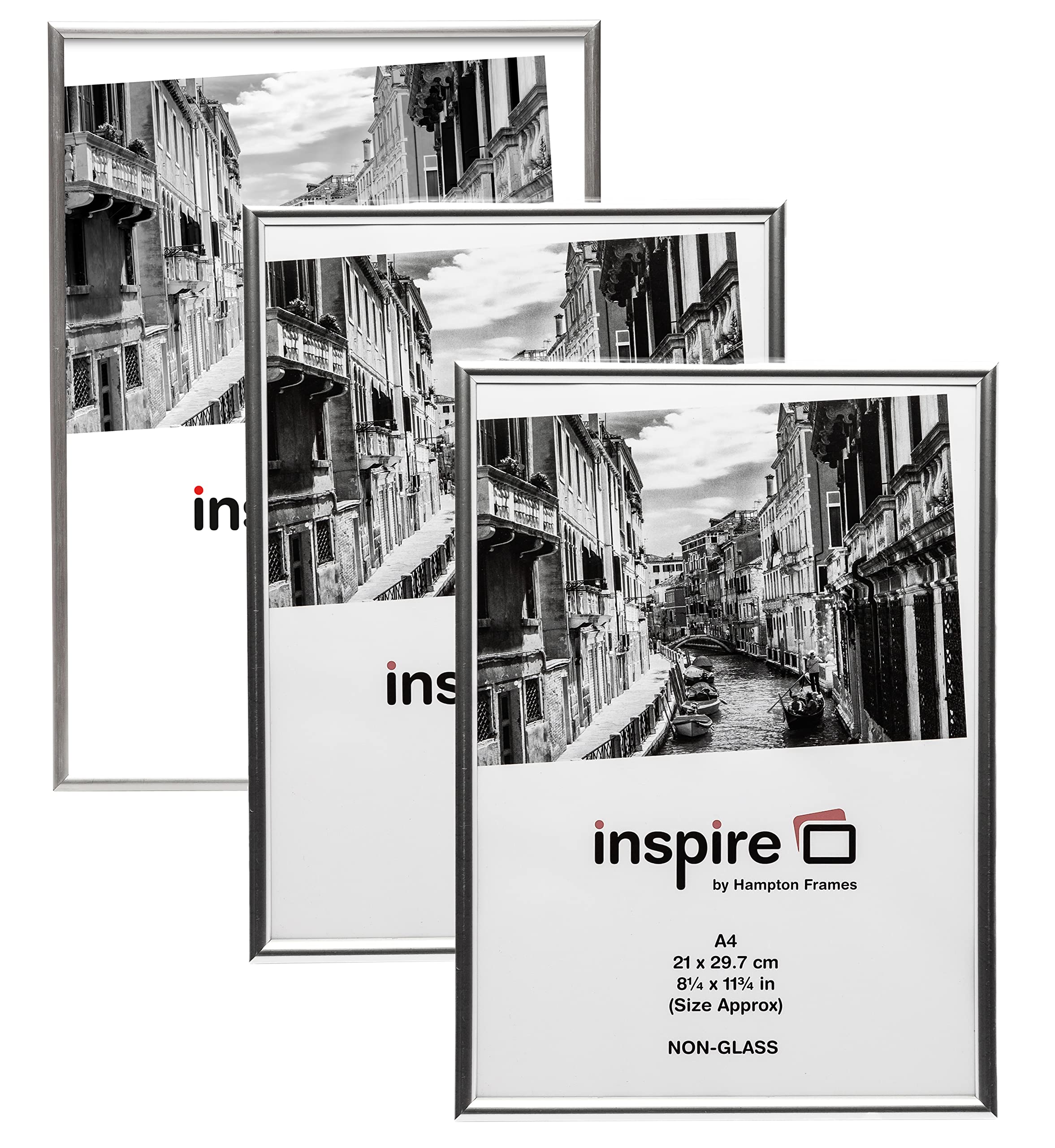 Hampton Frames BACKLOADER A4 (21x29.7cm) Silver Picture Poster Photo Certificate Display Frame - 3 PACK Acrylic (Non-Glass) Front A4MARSIL-3PK