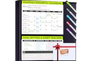 FREEDOM MASTERY Vision Board - Magnetic Calendar for Refrigerator & Wall – Family Planning Board with to-Do List, Kitchen Calendar, 2 White Board Planner (17"x10.5" & 17"x7") + 8"x10" Task Board & 5 Markers