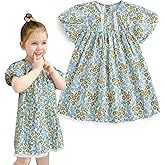 Curipeer Little Girls Summer Dress Floral Short Sleeve Cotton Casual Outfit Dress 12M-8Y