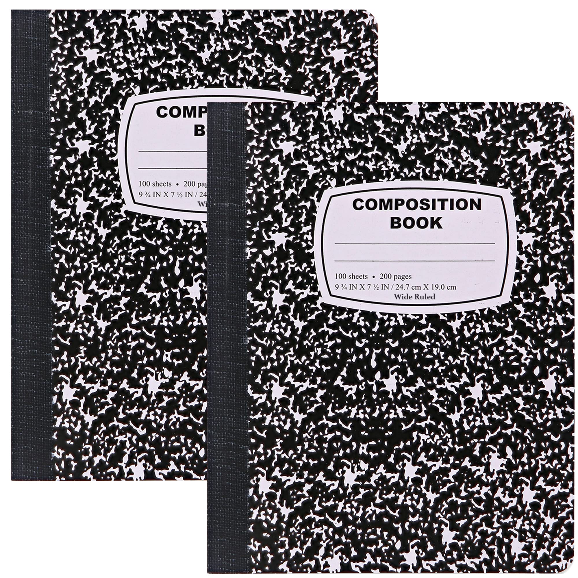 Photo 1 of Emraw Composition Notebook Wide Ruled (2 Pack) Hard Cover Marble composition notebook, 100 Sheets, Wide Ruled Composition Notebooks, White Paper Composition books, Black and white composition notebook.