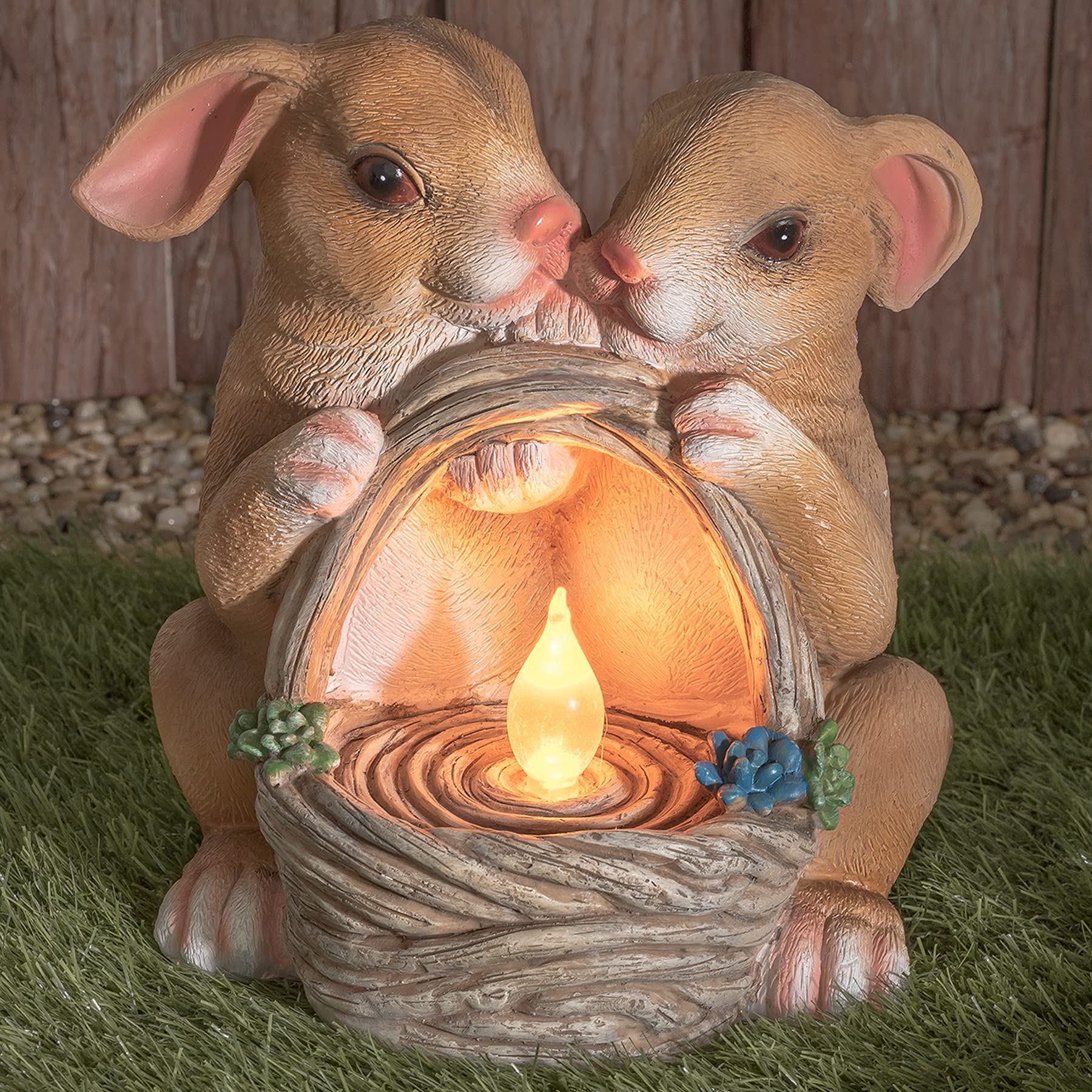 GloBrite Rabbit Garden Solar Lights – Outdoor Resin Ornament with Light-Up Basket