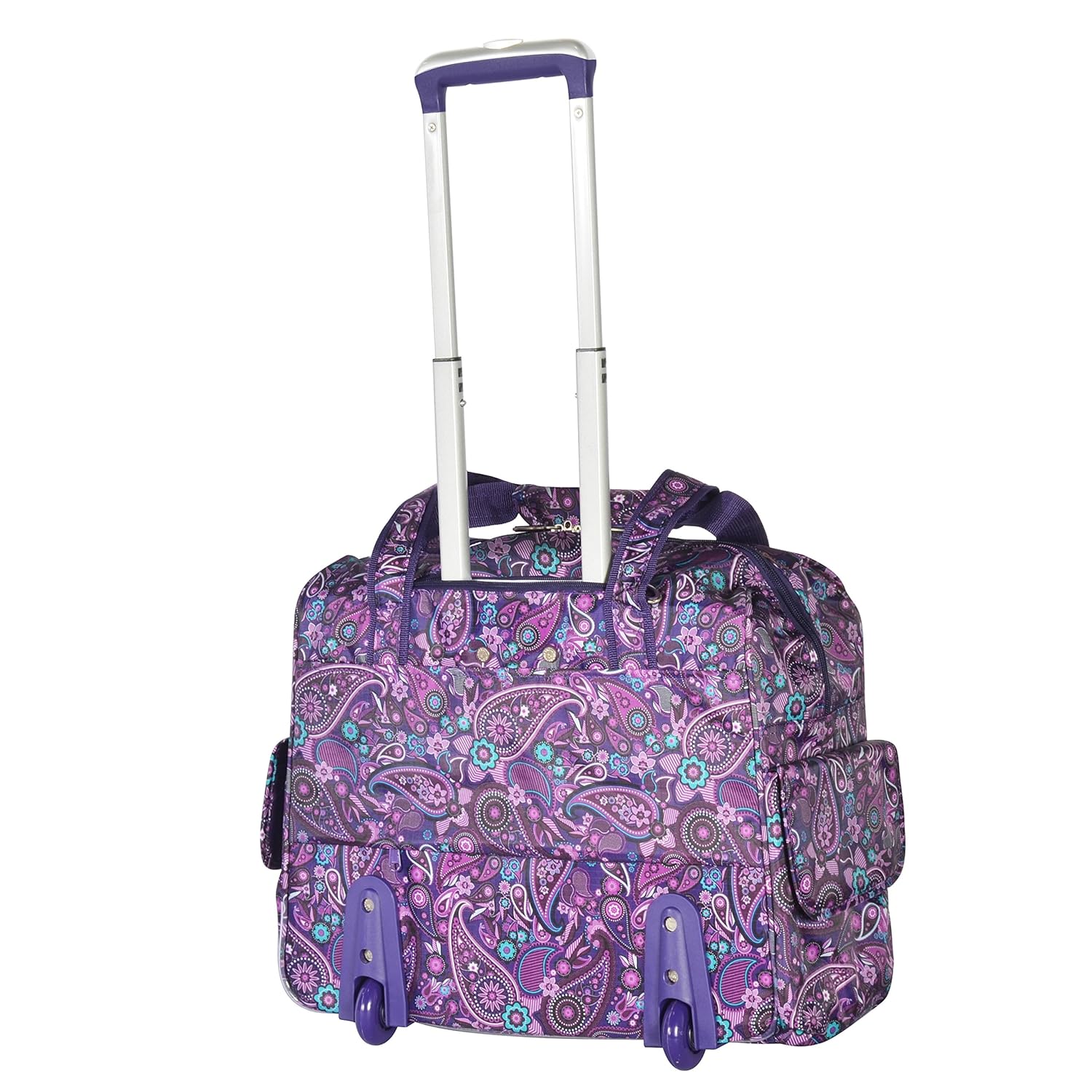 Olympia Deluxe Fashion Rolling Overnighter Travel Tote, Purple Paisley
