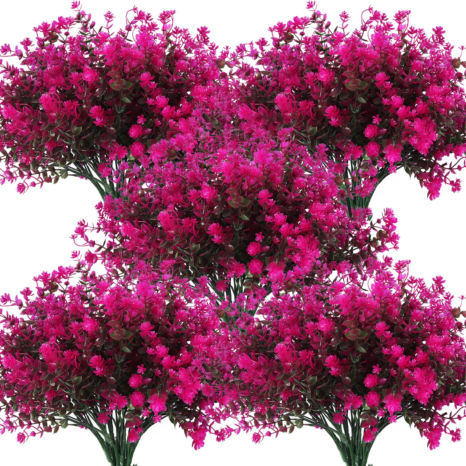 RECUTMS Artificial Outdoor Flowers Artificial Greenery Artificial Plant Bundles Spring Greenery Outdoor Plants Artificial UV Resistant for Porch Artificial Eucalyptus Stems,10 Pcs（Fuchsia）