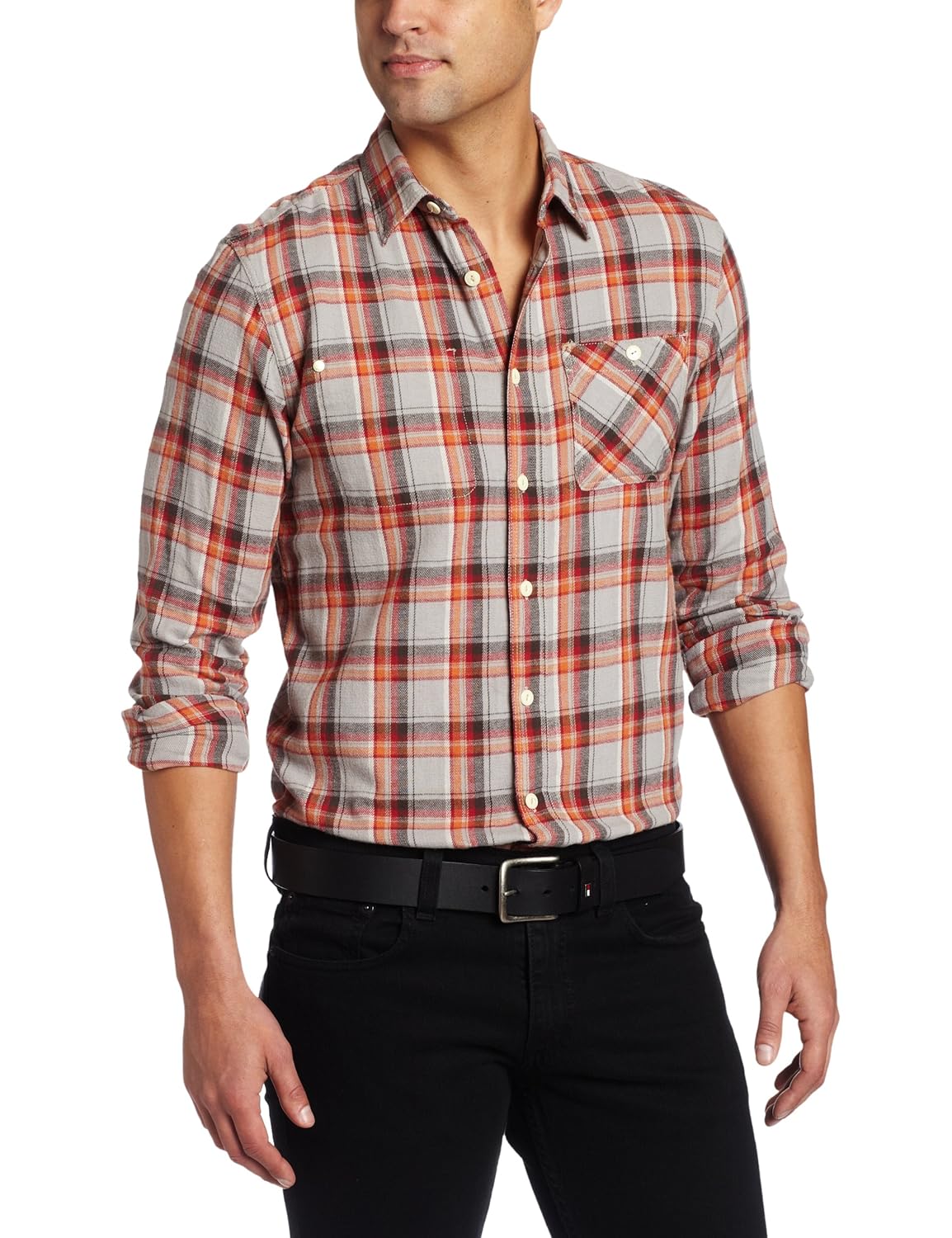 Just A Cheap Shirt Men's Blake Checkered Shirt, Grey/Red, Large at