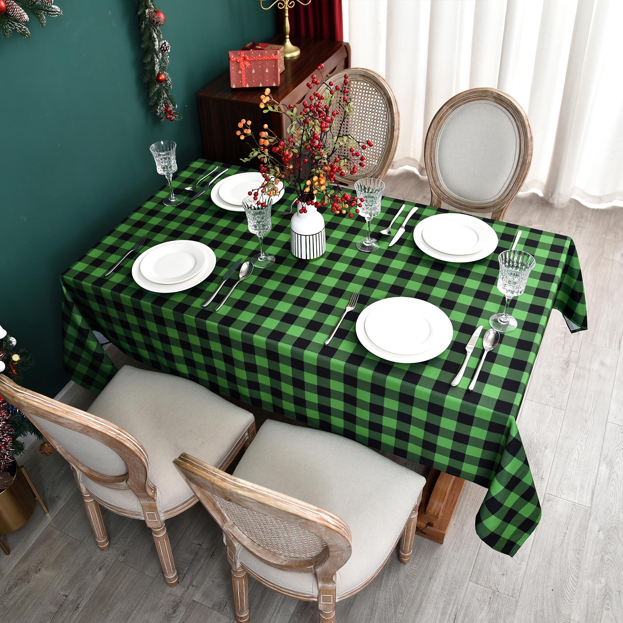 Photo 1 of Essifunia Waterproof Checkered Tablecloth Fabric - Rectangle 58x84 Inch Green St Patricks Day Table Cloth for Indoor/Outdoor Use - Irish Table Cover for Christmas, BBQs, and Parties