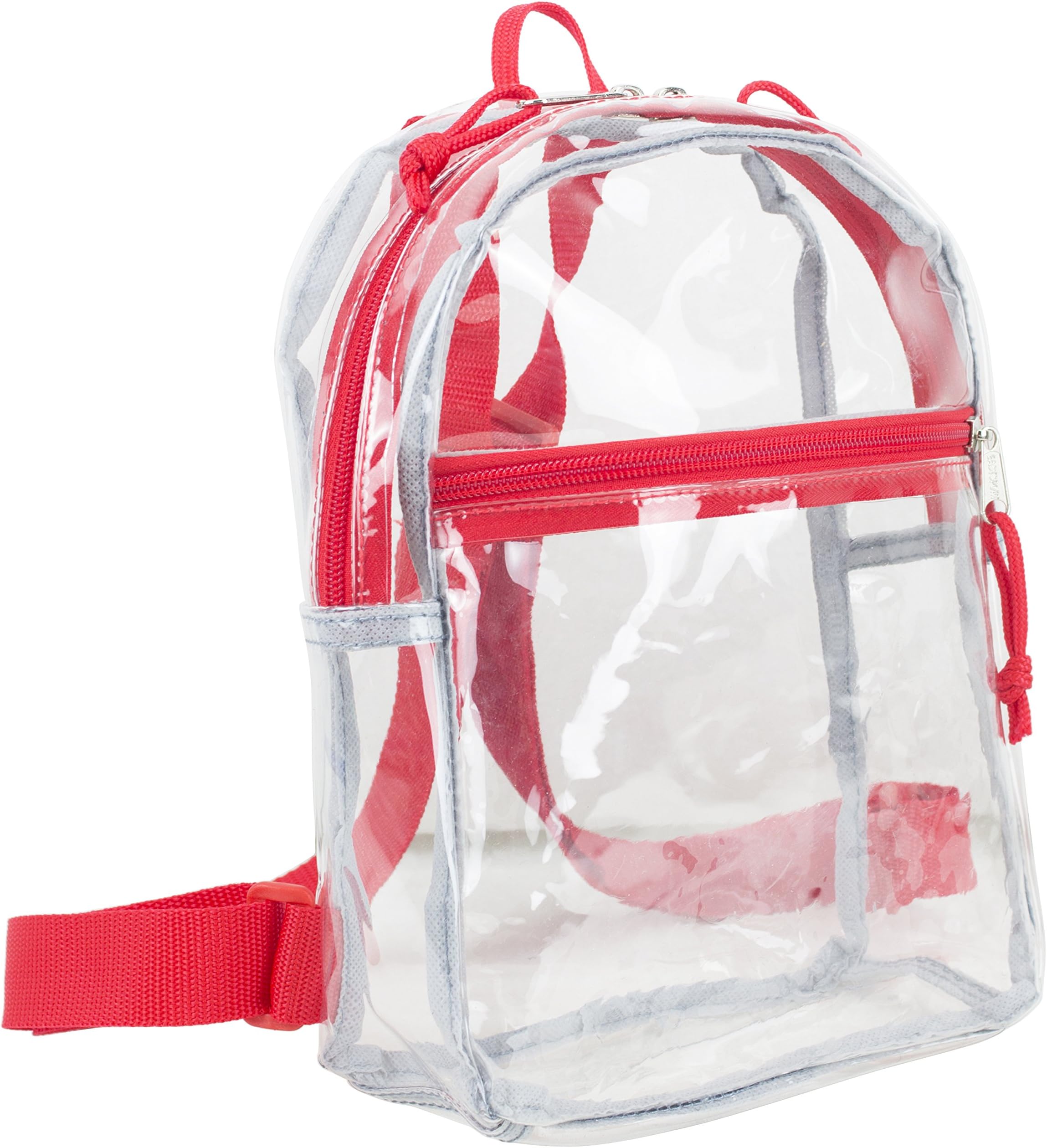100% Transparent Clear MINI Backpack (10.5 by 8 by 3 Inches) with Adjustable Straps, Clear/Red