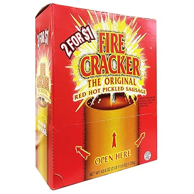 Penrose Fire Cracker Original Red Hot Pickled Sausage - Mouthwatering Flavor, Ready to Eat - Box of 50 Sachet