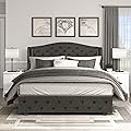 Lexicon Morris Button Tufted Upholstered Headboard, Queen, Charcoal