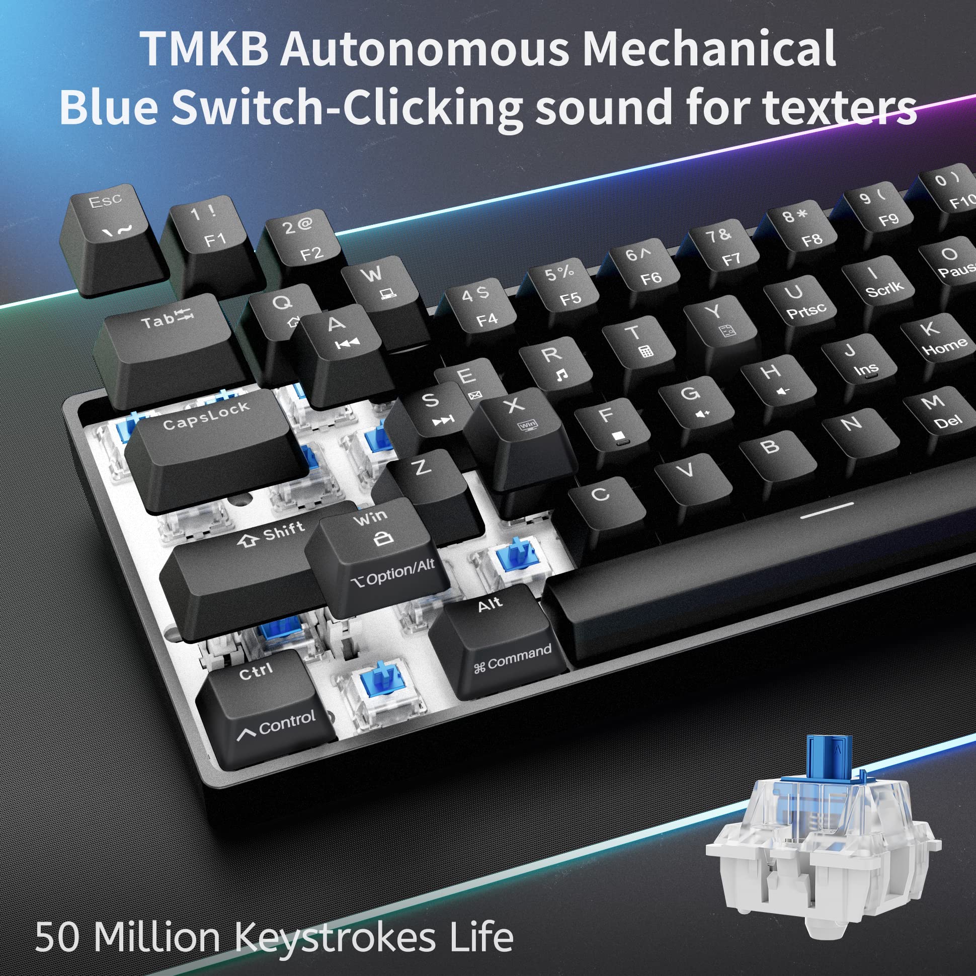 DIERYA 60% Mechanical Keyboard, DK61se Wired Gaming Keyboard with Blue Switches, LED Backlit Ultra-Compact 61 Keys Mini Office Keyboard for Windows Laptop PC Gamer Typist（Black）