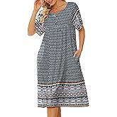 VTUOFC House Dresses for Women with Pockets Mumu Dresses Short Sleeve Moo Moos for Women Nightgown Duster Lounge Dress S-3XL