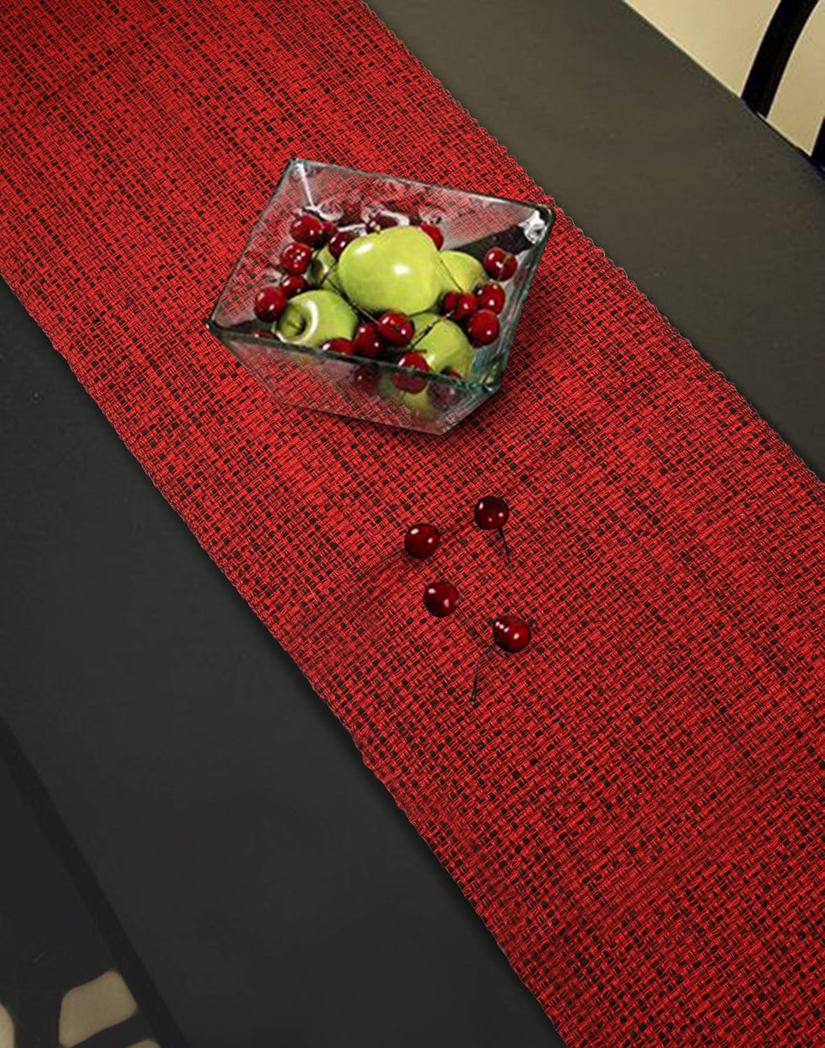 Urban Villa, 100% Cotton Two Tone Table Runner, Christmas Special,14''x 72'' Over Sized,Red/Black Two Tone Table Runner with Fringes, Every Day Use,Heavier Quality: Home & Kitchen