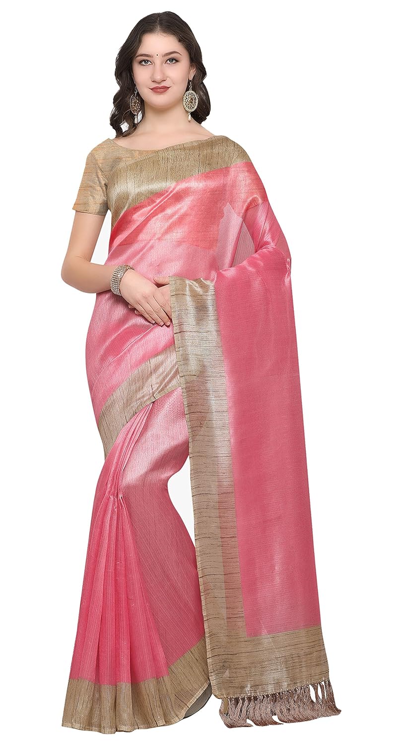 Rajnandini Womens Tussar Silk Saree JOPLNS3001A Pink And