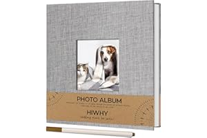 Hiwhy Photo Album Self Adhesive for 4x6 2x3 Picture book, Linen Small Scrapbook Photo Album Book DIY Scrap Book with Picture Display Window with A Metallic Pen (20 Sheets/ 40 Pages, Grey）