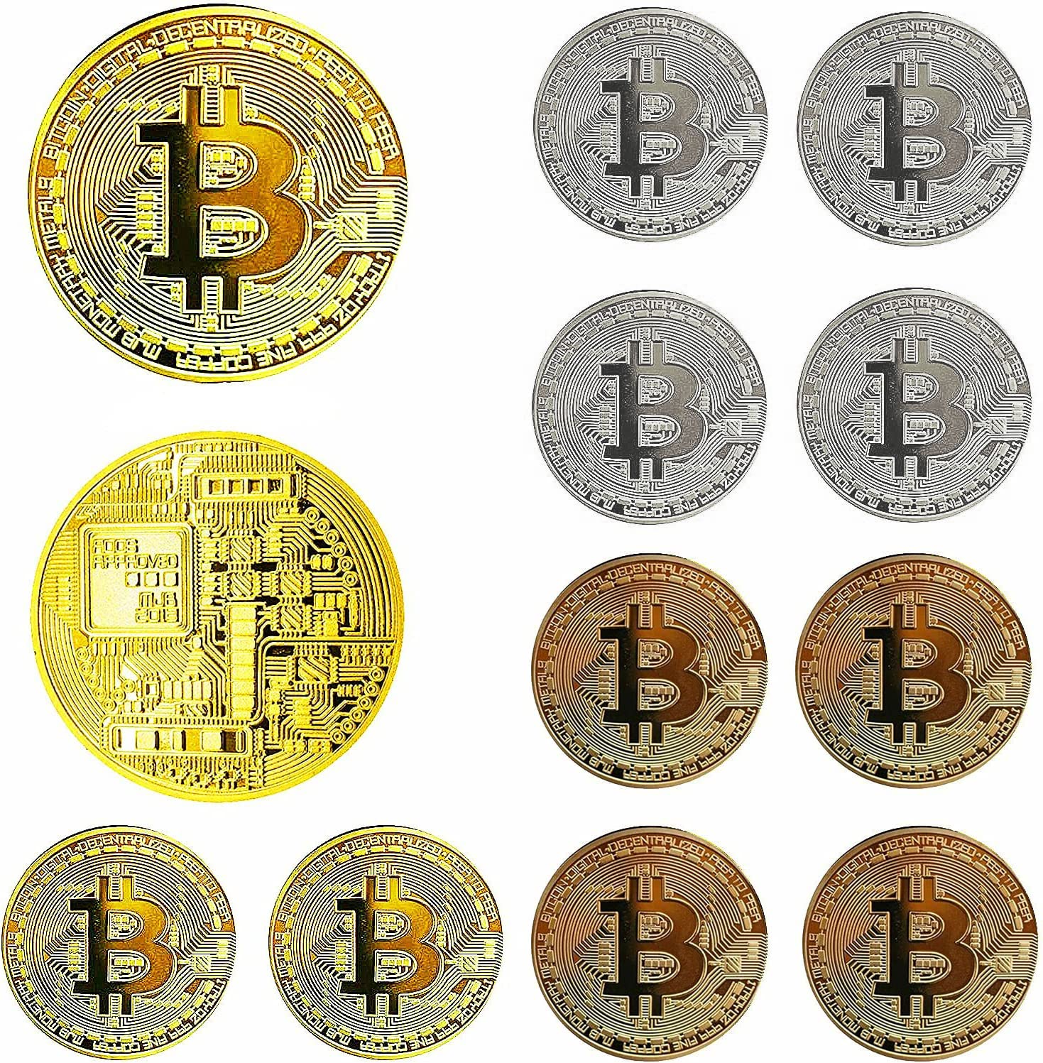 Dawnzen Pack of 12 Gold Silver Bronze Plated Bitcoin BTC Coin Collector's Item Memorial