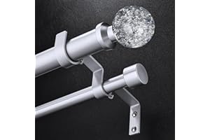 Double Curtain Rods for Windows 72 to 144 Inch, Silver Extra Long Dual Curtain Rod with Decorative Crystal Silver Foil Finial