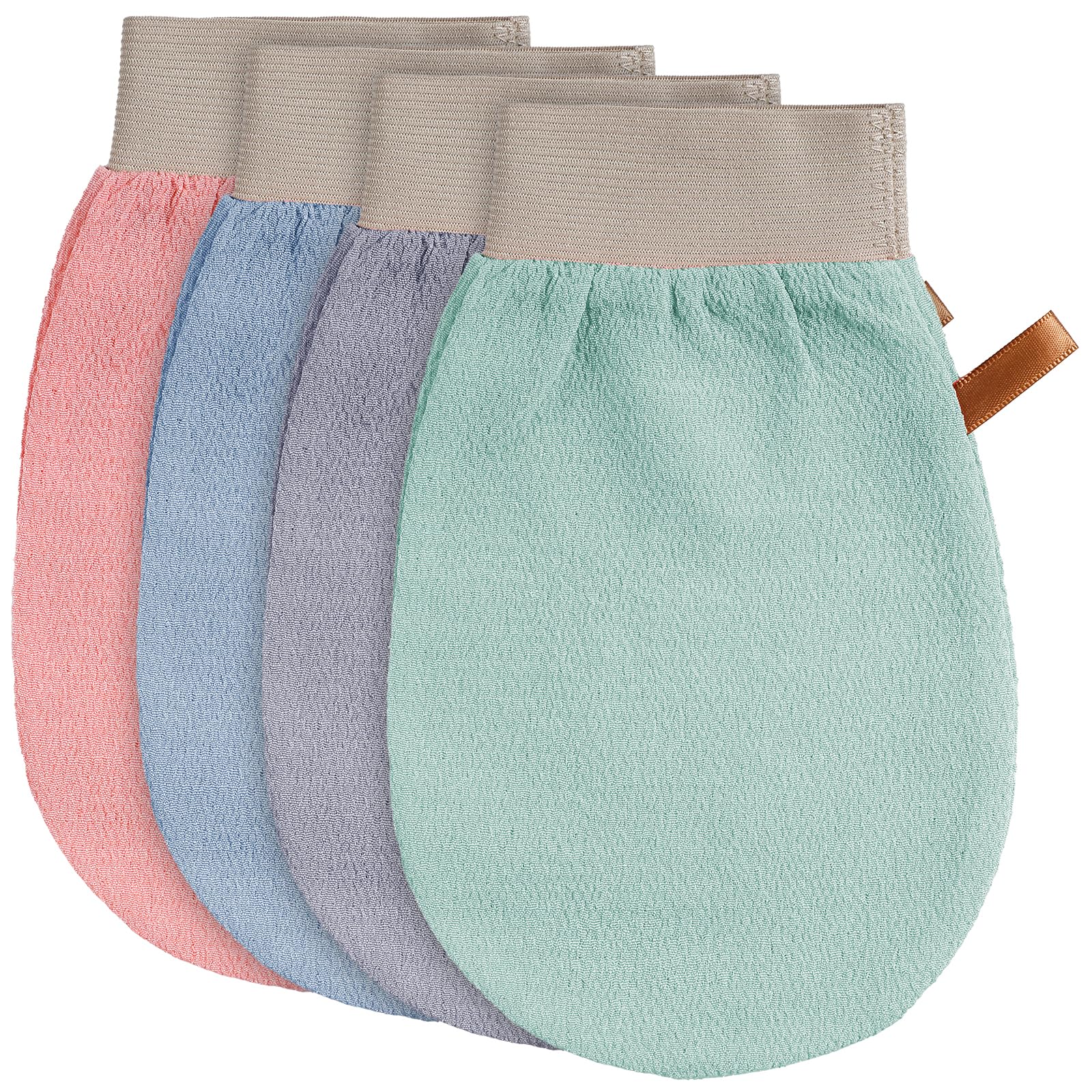 Photo 1 of 4 Pcs Exfoliating Glove Korean Exfoliating Mitt Body Exfoliator Glove Scrub Gloves Shower Gloves Dead Skin Remover for Body, Self-Tan Prep & Removal, Blue, Green, Black, Pink
