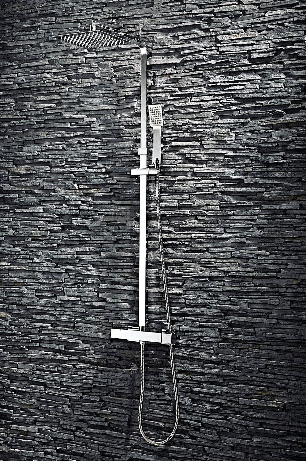 Scudo Lunar Square Design Telescopic Rigid Riser Shower In Chrome