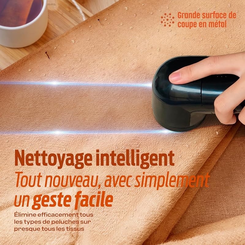 Rasoir Anti Bouloche Anti Peluche Électrique - Lames en Acier Inoxydable. Conteneur à Peluches Amovible. Piles incluses et Brosse de Nettoyage