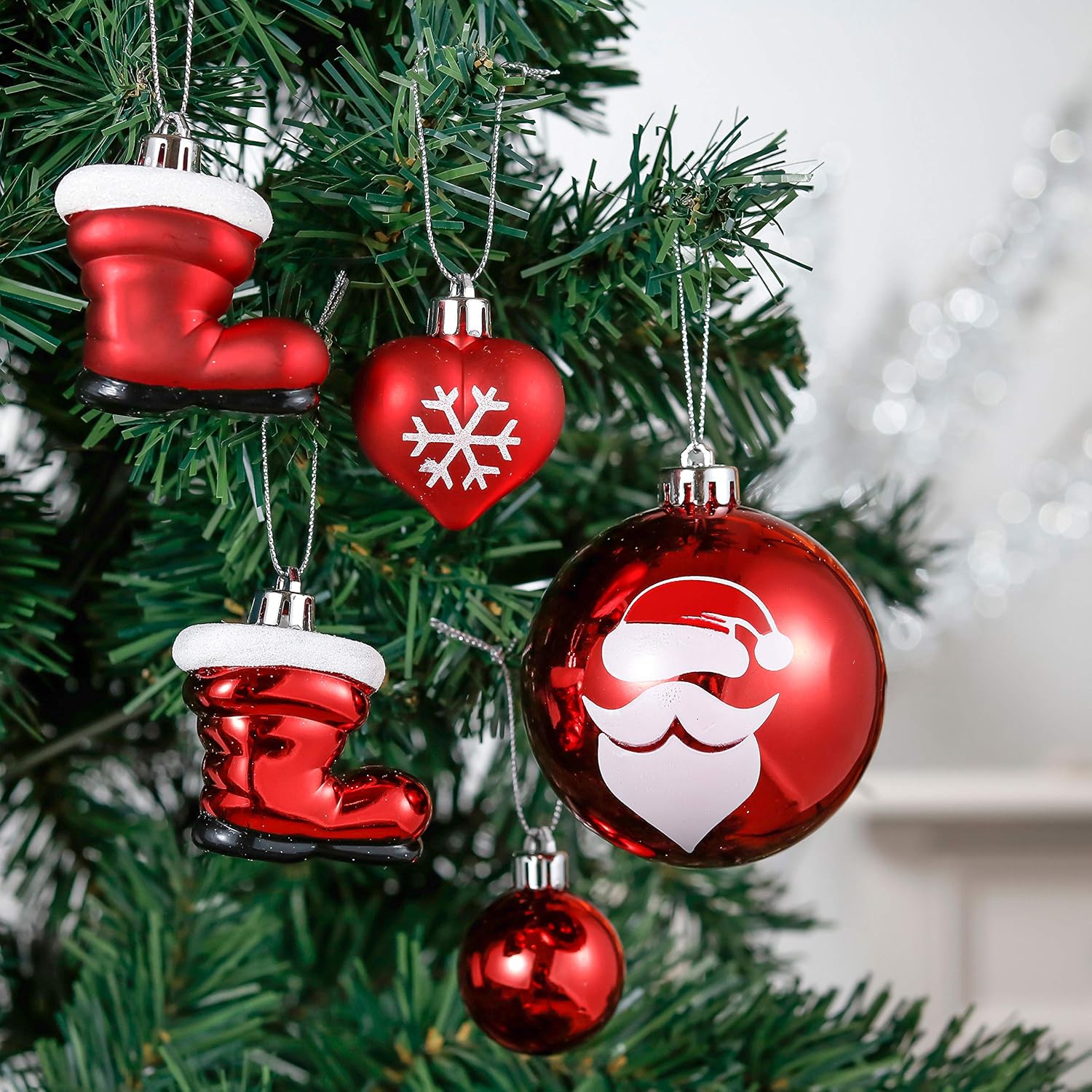 Valery Madelyn 50pcs Christmas Baubles, 3-8cm Traditional Red and White Shatterproof Ball Ornaments Decoration for Christmas Tree Decor - Image 5