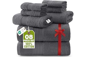 Utopia Towels 8 Piece Premium Towel Set, 2 Bath, 2 Hand, and 4 Washcloths, 100% Ring Spun Cotton, Highly Absorbent Towels for Bathroom, Sports, and Hotel, Grey