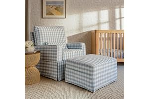 Namesake Crawford Gliding Ottoman in Blue Gingham, Greenguard Gold & CertiPUR-US Certified