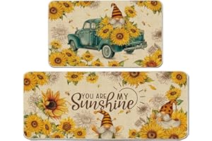 Cusugbaso Sunflower Kitchen Decor, Sunflower Kitchen Rugs Set of 2 - Farmhouse Gnomes and Truck Kitchen Mat for Floor - Spring and Summer Sunflower Decor and Accessories for Home 17"x27+17"x47"