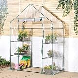 VonHaus Walk In Greenhouse Compact 6 Shelves PVC Cover Roll Up Door view 8