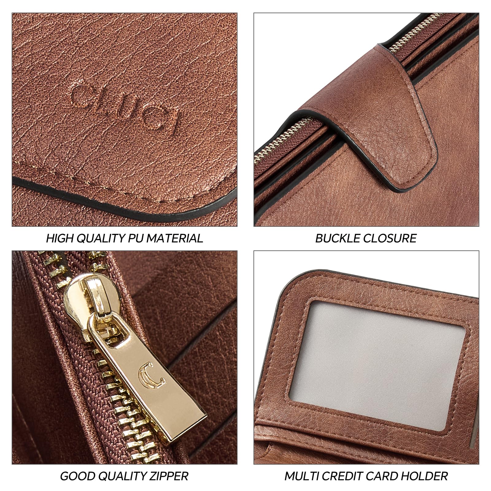 CLUCI Wallet For Women PU Leather RFID Blocking Womens Wallet Bifold Card Holder Ladies Clutch with ID Window