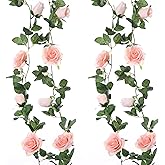 Felice Arts 2 Pack Pink Artificial Rose Garland Each 6.5FT Fake Rose Vine Hanging Floral Garland for Wedding Swing Table Centerpiece Arrangement Decor
