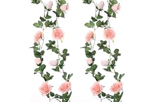 Felice Arts 2 Pack Pink Artificial Floral Garland 13 FT Fake Rose Vine Hanging Rose Garland for Wedding Flowers Table Centerpiece Arrangement Room Baby Shower Teepee Mirror Decor