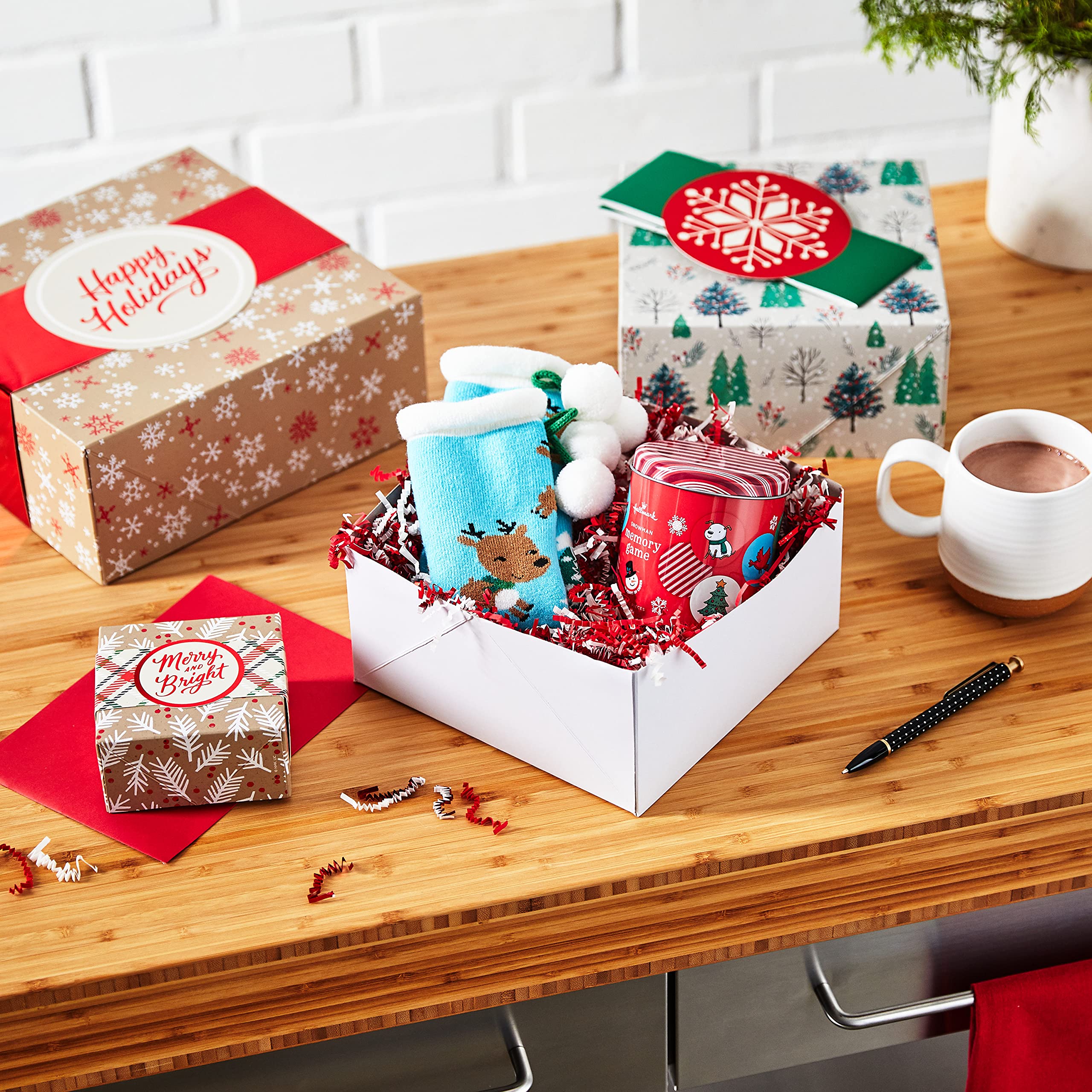 Hallmark Holiday Gift Boxes 3-Pack Assorted Sizes (Snowflakes, Christmas Trees, Plaid) for Hostess Gifts, Christmas Parties, Wrapped Treats