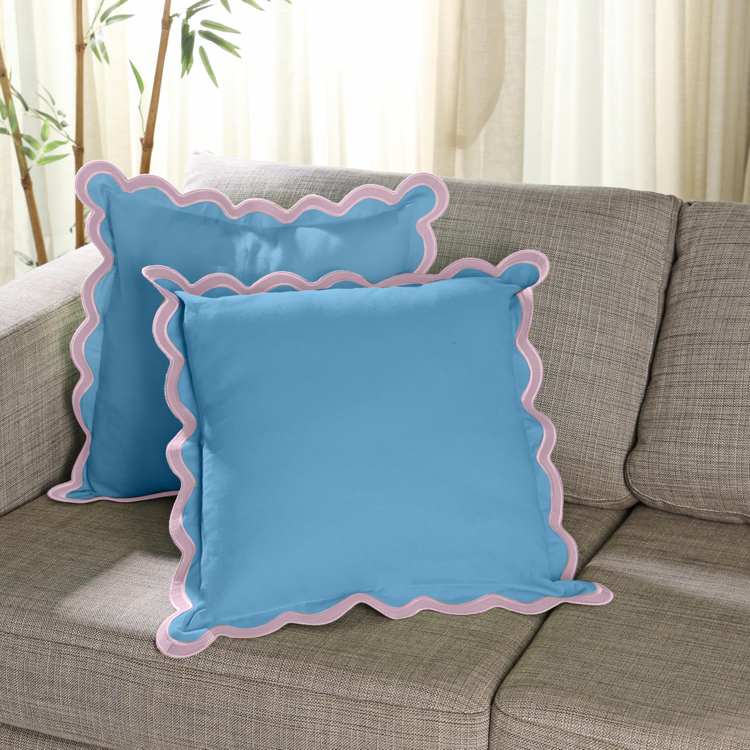 Folkulture Throw Pillow Covers 18x18, Set of 2 Decorative Boho Pillow Covers (Blue Blush, 18 X 18)