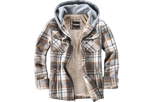 Puwasa Men's Full Zip Sherpa Lined Flannel Jacket Fleece Hooded Plaid Jacket with Hood for Men