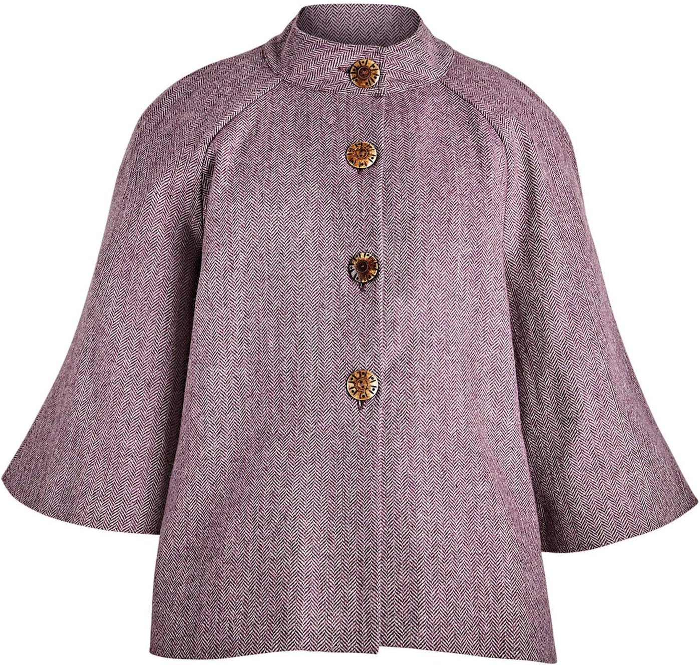 April Cornell Women's Plum Herringbone Cape Jacket- 100% Wool, Lined, 1/2 Sleeve