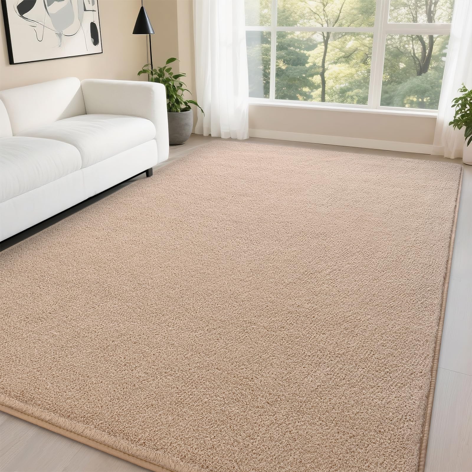 Photo 1 of DweIke Modern Area Rugs for Living Room Bedroom, 4x6 Beige Thickened Memory-Foam Throw Carpet, Super Soft Kids Boys Girls Rug, Non-Slip and Washable Carpets for Dorm Nursery Classroom Decor