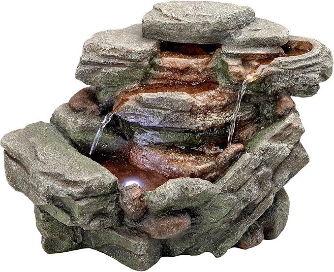 Water Fountain with LED Light - Waterfall Creek Rock Garden Decor