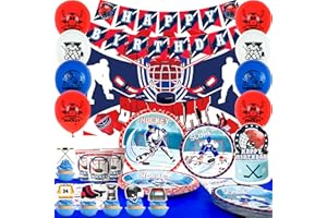 Hockey Birthday Decorations Serves 20, Hockey Party Decorations Hockey Tableware Set - Hockey Party Balloons Banner Backdrop,