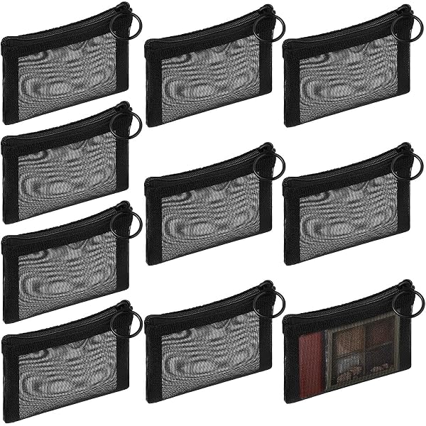 Mini Mesh Reißverschlusstasche – Schwarz, Kleine Kosmetiktasche Für Münzen & Karten