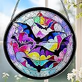 8 Inch Stained Glass Suncatcher Ornament, DOUHASU Bat Sun Catchers Indoor Window, Stained Glass Window Hanging, Home Decor, Bat Lovers Gifts for Him, Men