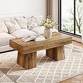 LITTLE TREE Farmhouse Coffee Table, 47 Inches Wooden Rectangular Accent Center Tables with Thick Base, Modern Low Cocktail Te