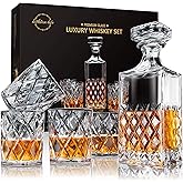 LIGHTEN LIFE Whiskey Decanter Set - Italian Style With 4 Glasses in Gift Box - Crystal Bourbon Decanter for Scotch, Liquor - Gift for Men and Women