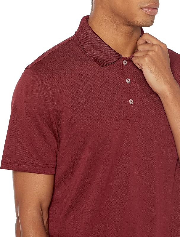 Polo da Golf, Maniche Corte, Slim Fit, Asciugatura Rapida Uomo, Bordeaux Intenso, L