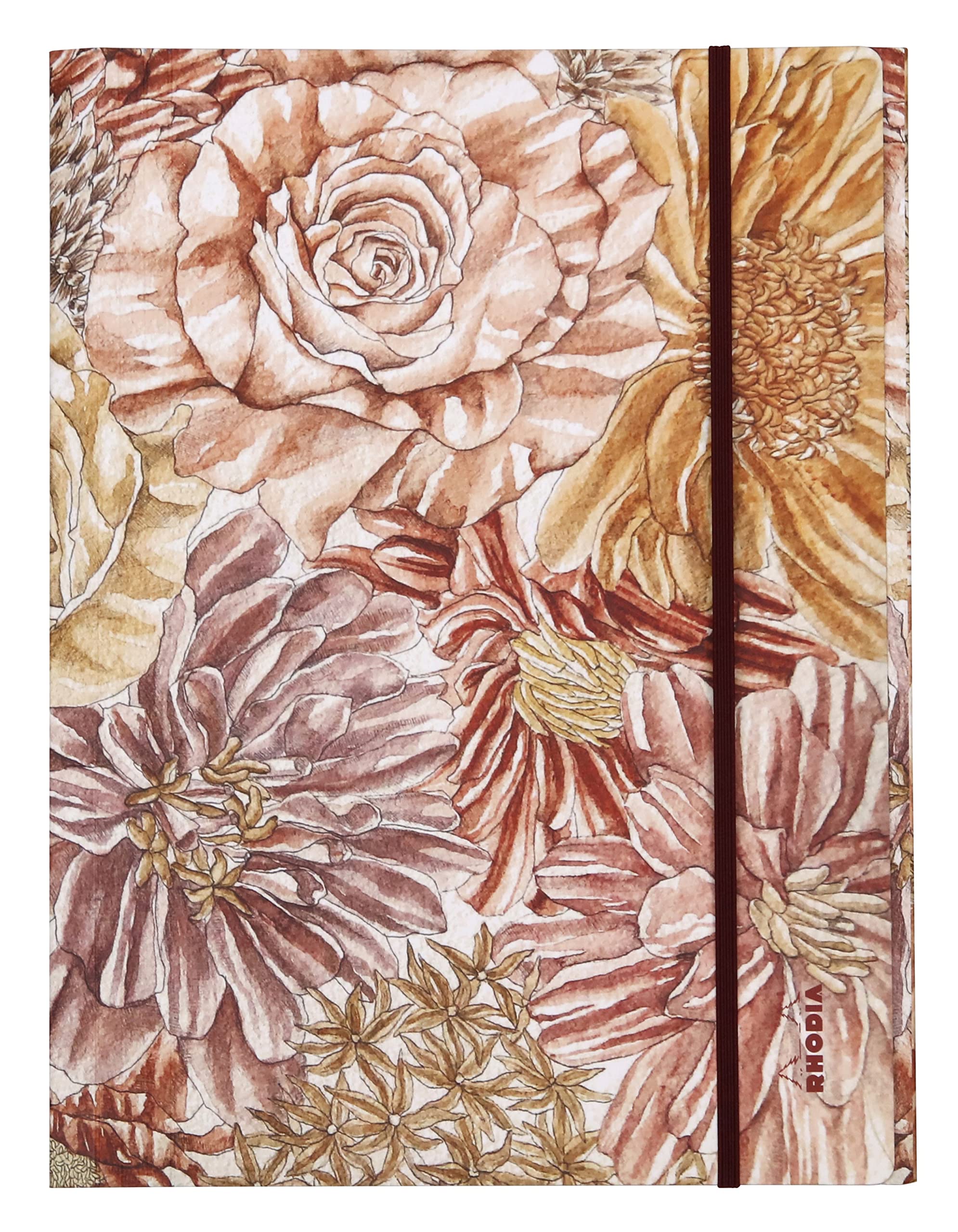 RHODIA 120026C - Floral Bouquet elastic folder - 24 x 32 cm - 3 flaps - Soft touch laminated card - Amaranth printed inside -Orange Botanique collection