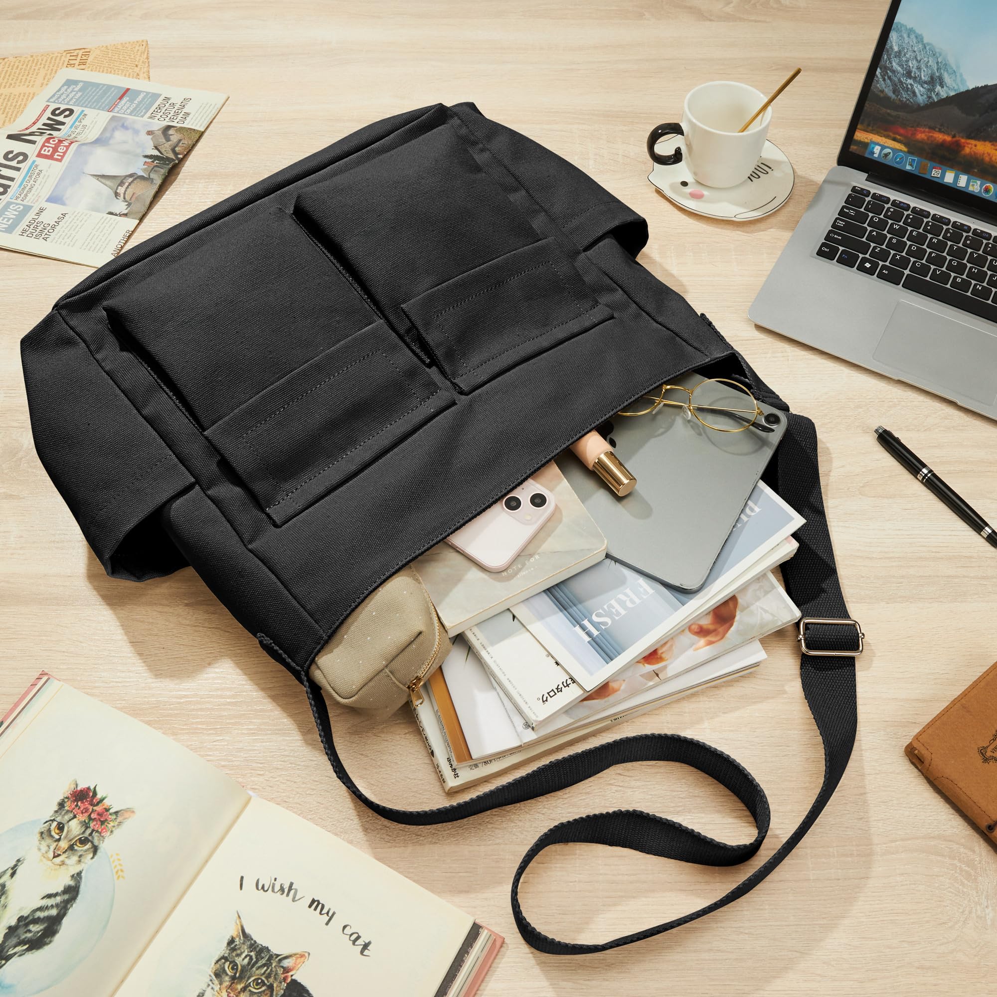 KALIDI FANCY FOREST KALIDI Canvas Tote Bag Messenger Bag, Large Crossbody Bag for Women or Men, Casual Canvas Shoulder Bag for College Work Daily