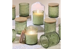 VERLENS 8oz Green Glass Candle Jars with Lids for Making Candles Set of 10, Sage Green Candle Containers, Candle Making Supplies for Candle DIY,Candle Vessels Candle Making Kit, Spring Decorations
